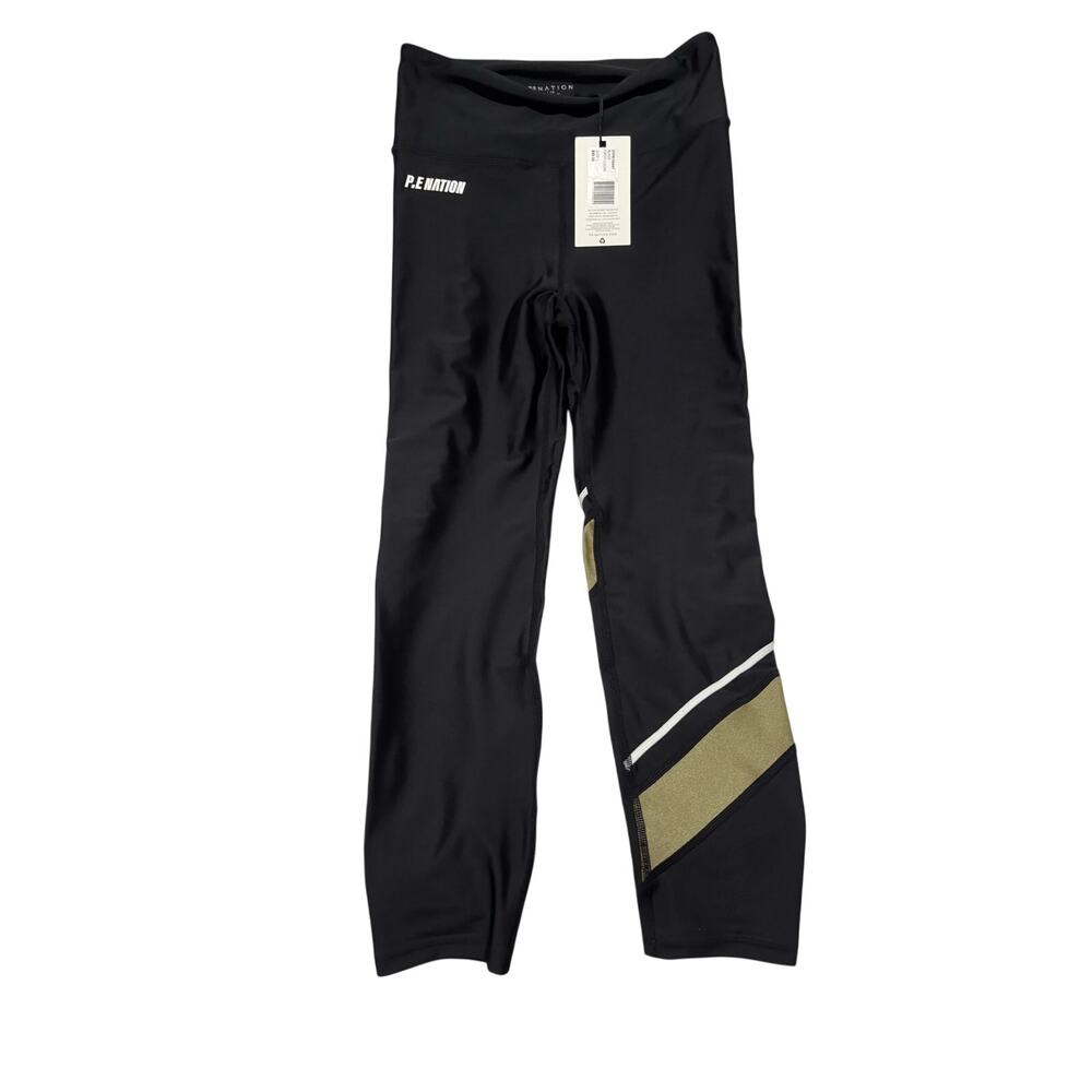 PE Nation L black fortify legging spandex performance gold white accents nwt